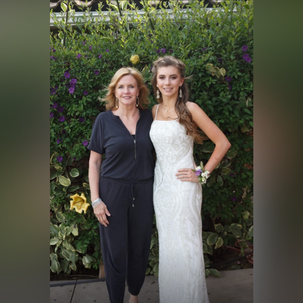 Scala White Strapless Beaded Gown